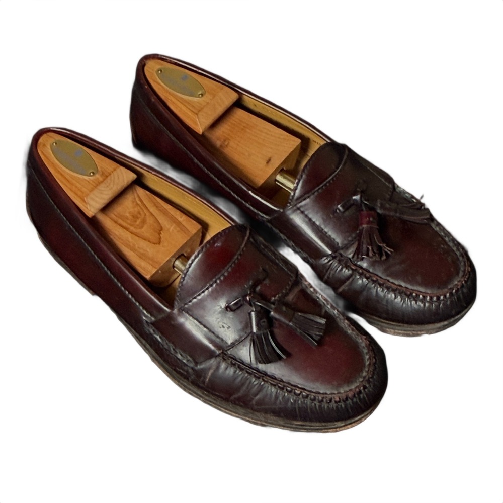 Vintage Cole‎ Haan Mens Burgundy Leather Tassel Loafers Dress Shoes Size 10D